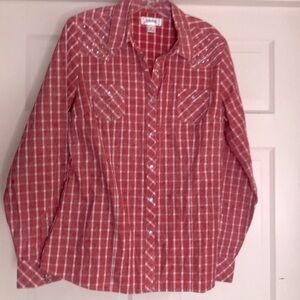 Adika top size Large red plaid and jeweled button up